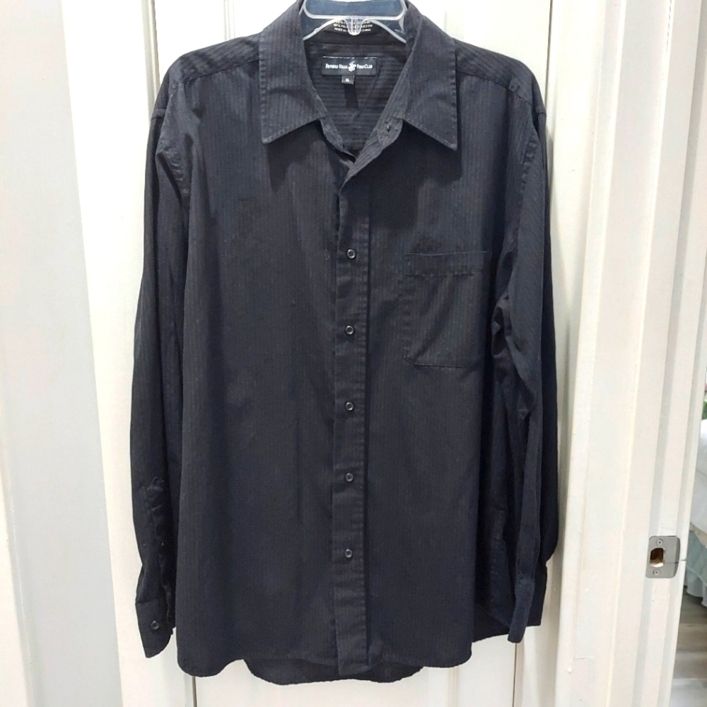 Beverly Hills Polo Club mens black button down dress shirt Collar Size XL